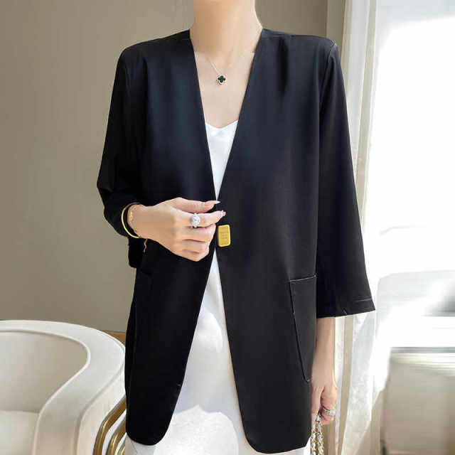 Acetate satin light luxury blazer three-quarter sleeve Korean version