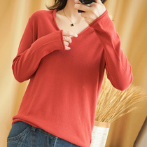 Spring 2021 new knitted sweater womens short long-sleeved net red thin all-match thin cotton bottoming shirt