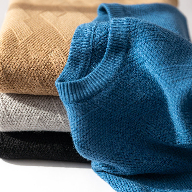 Men's wool sweater autumn and winter Korean version round neck cashmere sweater thickened youth bottoming sweater loose super thick knitted sweater