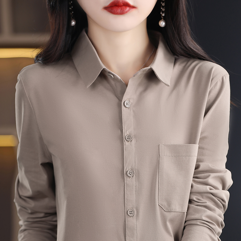女性のための長袖 T シャツシルケット綿シャツ 2023 春と秋の新しいスタイルのポロ襟多用途ファッションシャツ女性のための長袖カーディガン