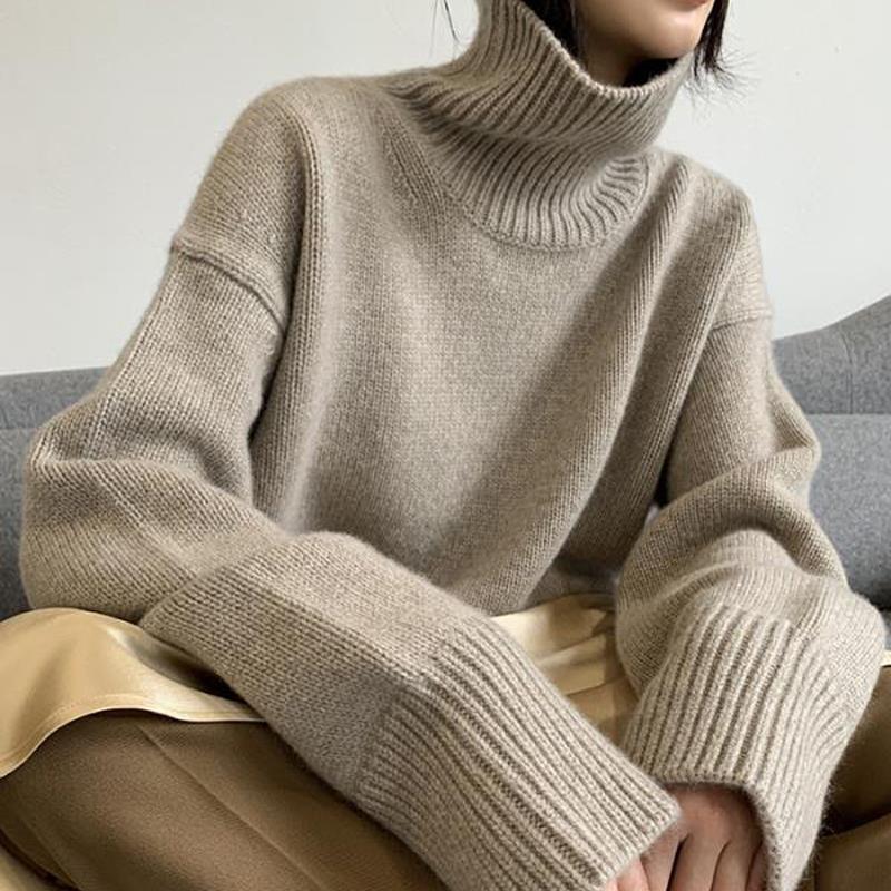 2026 Autumn/Winter New High-Neck European Wool Sweater for Women, Loose and Lazy Style, Pullover, Oversized Korean Version, Thickened Sweater