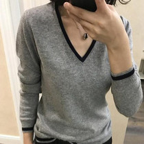 The second piece of 0 yuan{explosion anti-season clearance}womens V-neck loose long-sleeved sweater knitted base shirt
