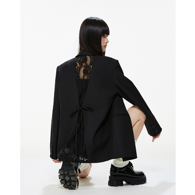 Seeu High-End Lace Patchwork Blazer for Women, New Spring and Autumn Style, Loose Fit, Black Belted Suit for Women Seeu High-End Lace Patchwork Blazer for Women, New Spring and Autumn Style, Loose Fit, Black Belted Suit for Women