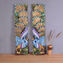 Southeast Asia home decorations Thailand imported solid wood carving board Peacock open screen living room background wall strip screen
