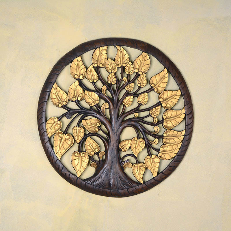 Thailand imports the wall of Bodhi Tree Southeast Asian wooden carving wall decoration hanging parts of the wall of the round Thai style