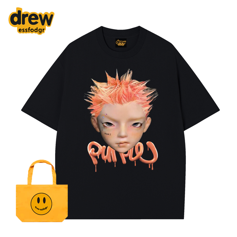 Drew Essfodgr American Fashion Brand Bieber-Style Cartoon Avatar Print Unisex High Street Loose Short-Sleeve T-Shirt Drew Essfodgr American Fashion Brand Bieber-Style Cartoon Avatar Print Unisex High Street Loose Short-Sleeve T-Shirt
