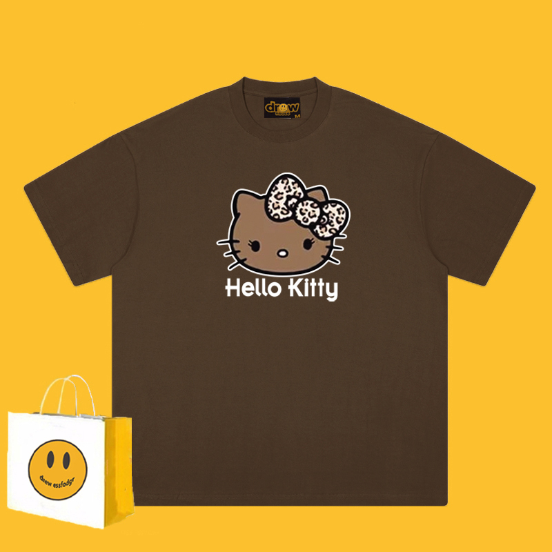 Essfodg American Trendy Brand Kitty Cat Cartoon Short-Sleeved T-Shirt for Men and Women, Summer American Loose Casual Top