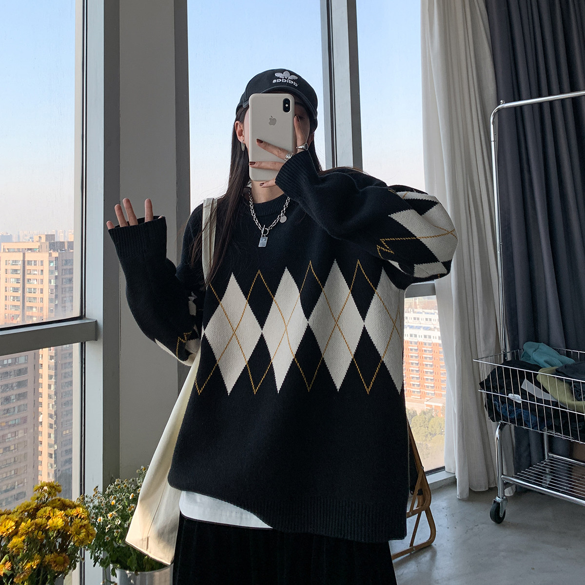 2021 autumn and winter new retro magiger round collar sweater woman large size size fat mm loose and thin slacker weasel-knit jacket