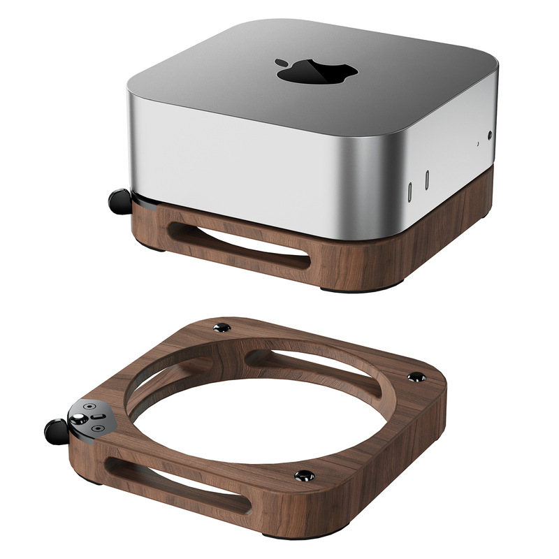 Suitable for Apple Mac Mini4 Desktop Base, Dust-Proof Mini4 Walnut Solid Wood Stand, Cooling and Ventilation Computer