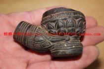 Antiques Collection Qing Dynasty black pottery carved pipe 1810129