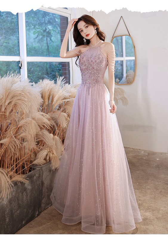 Evening Dress for Women 2023 New Style Pink Niche Texture Adult Ceremony Light Luxury Host Birthday Bridesmaid Dress Summer Style Evening Dress for Women 2023 New Style Pink Niche Texture Adult Ceremony Light Luxury Host Birthday Bridesmaid Dress Summer Style
