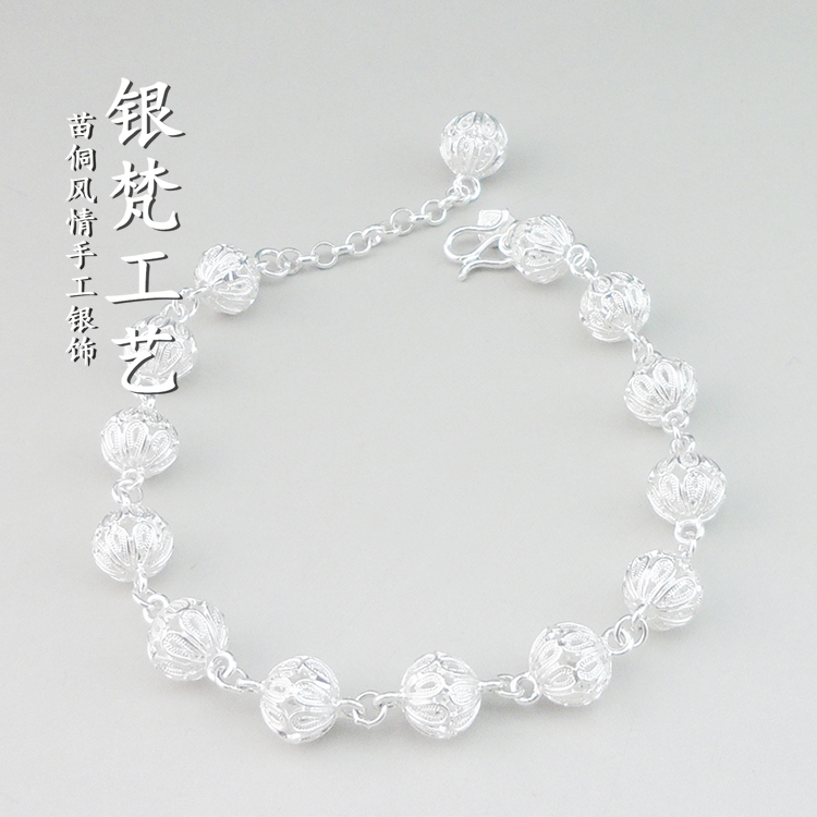 999 Pure Silver Filigree Round Ball Hydrangea Bracelet, Handcrafted Brushed Snowflake Silver Bracelet, Exquisite and Simple, Gift for Girlfriend 999 Pure Silver Filigree Round Ball Hydrangea Bracelet, Handcrafted Brushed Snowflake Silver Bracelet, Exquisite and Simple, Gift for Girlfriend