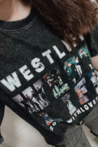 Westlife 24 years with love tour concert washed old black T-shirt short sleeves