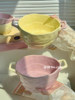 Cute Girly Double-Eared Ceramic Soup Bowl 2025 New High-Value Instant Noodle Bowl, Snail Noodle Bowl, Fruit Salad Bowl