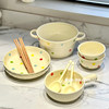 Polka Dot Cute Ceramic Tableware Set Bowl and Plate Rice Bowl Single-Serving Bowl and Plate Set Household Chopsticks Spoon