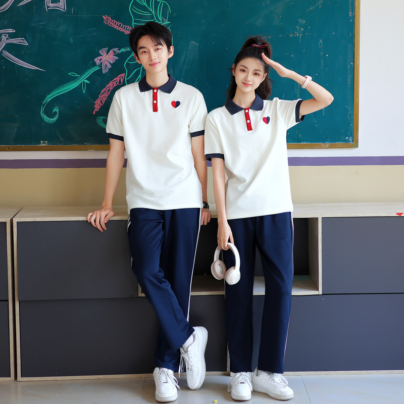 Sports Meeting School Uniform Set, Summer Polo Shirt for Primary and Secondary School Students, Class Uniform for Junior High School Students, Graduation Photo Outfit, College Style Performance Outfit