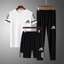 abodisi Summer Sports Set Men Quick Dry Ice Silk Round Neck Short Sleeve Shorts Running Casual Wear Three Piece Set
