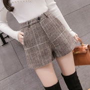 Quần ống rộng nữ 2018 mới thu đông và kẻ sọc quần short len ​​giản dị Quần ống rộng cạp cao đã mỏng một chiếc quần phù hợp với từ