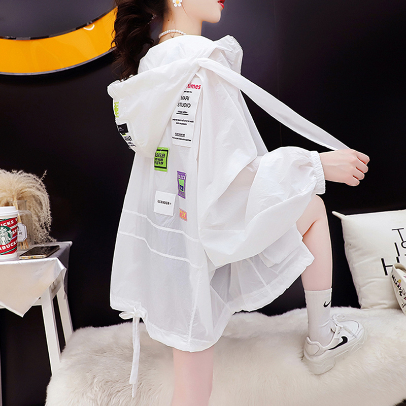 Sun Protection Clothing for Women, Summer Thin Breathable Ice Silk Chiffon Cardigan Jacket with Hood, Oversized Loose Mid-Length Trendy Style