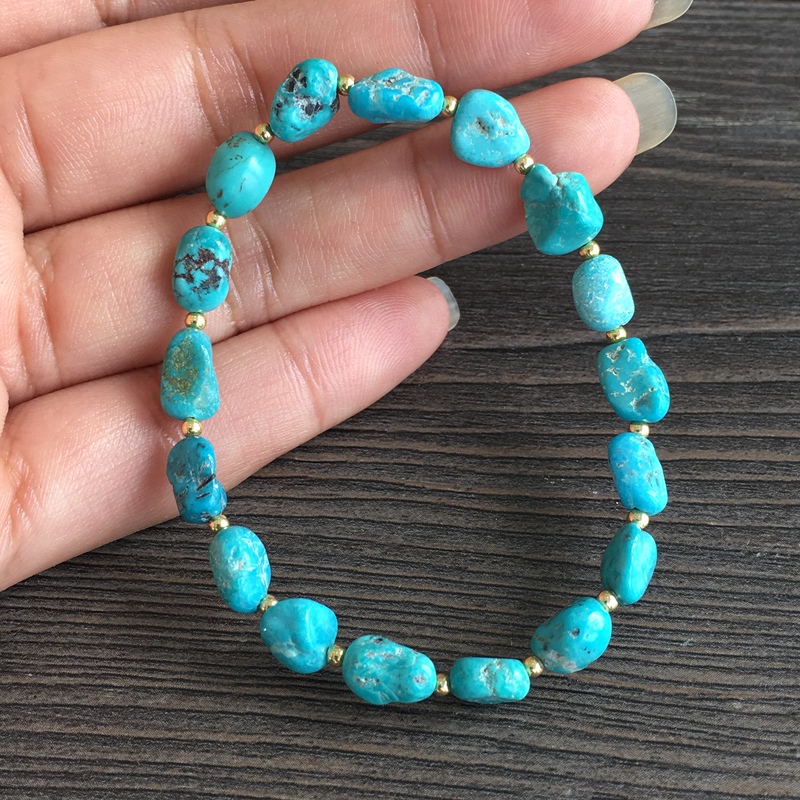 Lanshan Jewelry Natural Old Mineral Turquoise Bracelet Bracelet Color Beautiful Elastic Single Circle Original Design Lanshan Jewelry Natural Old Mineral Turquoise Bracelet Bracelet Color Beautiful Elastic Single Circle Original Design