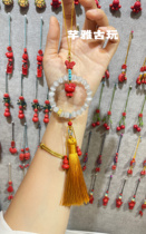 Cats eye stone with cute mini kitty cat with butterfly gourd tassel car hanging 30g