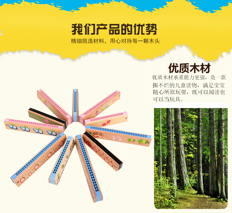 Nhạc cụ cho trẻ em nhạc cụ bằng gỗ Harmonica 16 lỗ 24 lỗ Harmonica 2-4-6 tuổi Trẻ em câu đố đồ chơi bằng gỗ đàn cho bé