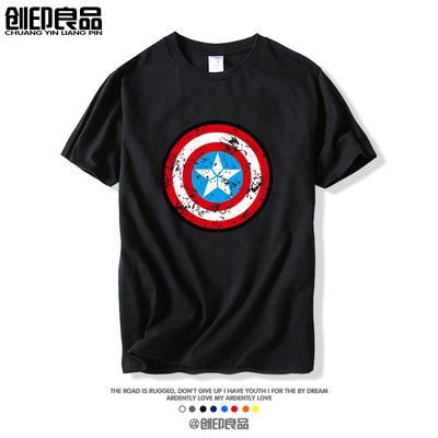 Captain America T-shirt for men, short-sleeved, trendy, round-neck, overweight teenagers, summer, plus-size, loose, half-sleeved