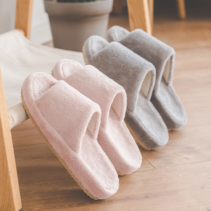 Japanese home home wooden floor mute EVA thick bottom slippers Female couple autumn and winter indoor fluffy cotton slippers