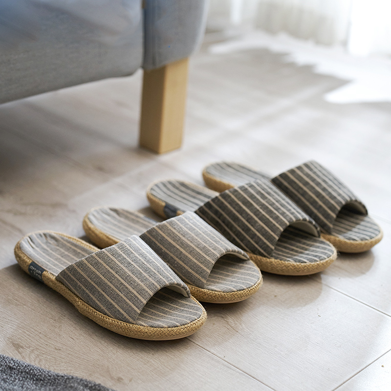 Nordic four seasons universal cotton and linen slippers female autumn and winter indoor home home couple cloth linen basin bottom cotton slippers male