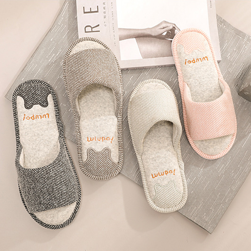 Four seasons slippers female winter indoor spring and autumn cute home household linen floor non-slip couple cotton slippers men