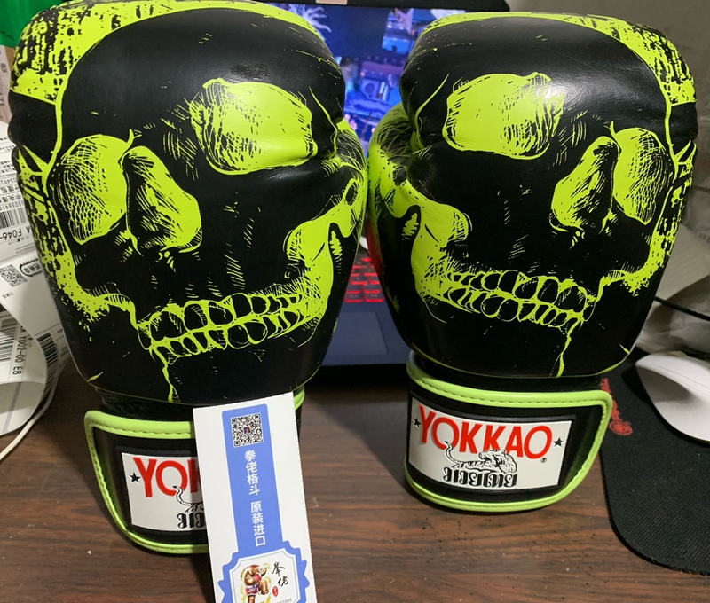 Dark Night Skeleton Imported from Thailand Yokkao Cowhide Genuine Leather Gloves Muay Thai Fighting Sports Shorts for Men and Women