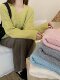 Moonlight Blue V-neck Twist Sweater Women's Thickened Autumn and Winter New Korean Style Loose Lazy Soft Waxy Knitted Top