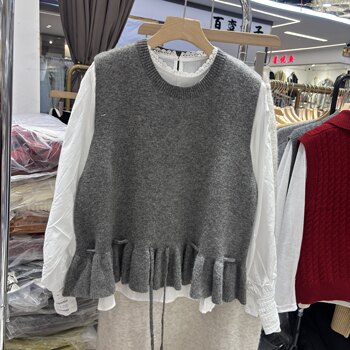 2026 Early Spring New Style Wool and Rabbit Fur Blend Knitted Vest for Women, Layered Waist-Cinching Two-Piece Set Versatile Vest