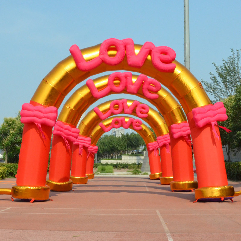 New inflatable arch wedding flower door Golden butterfly LOVE gas mold road lead wedding rainbow door gas arch