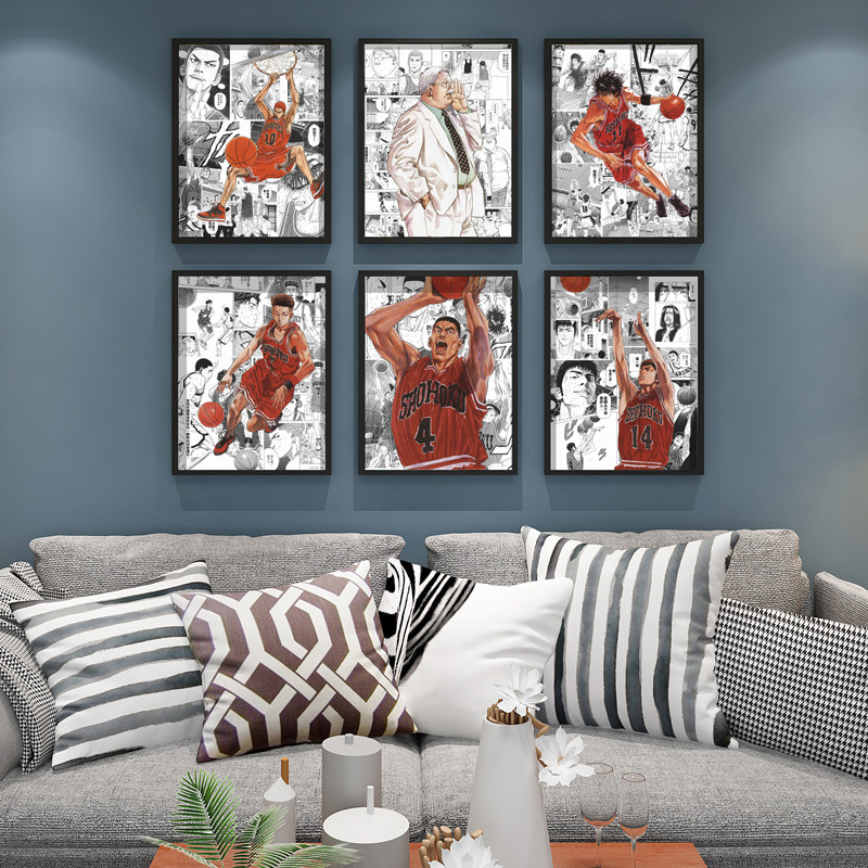 Dunk Basket Master Cartoon Poster Decoration Hanging Painting Cherry Wood Flower Road Bedroom Photo Wall Streaming Sichuan Maple Dormitory Photo Frame Murals