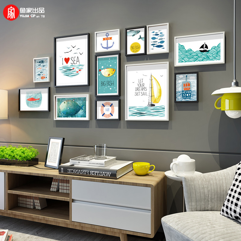 Living room minimal photo wall modern Nordic solid wood restaurant decorated photo frame wall creative combination photo wall wall