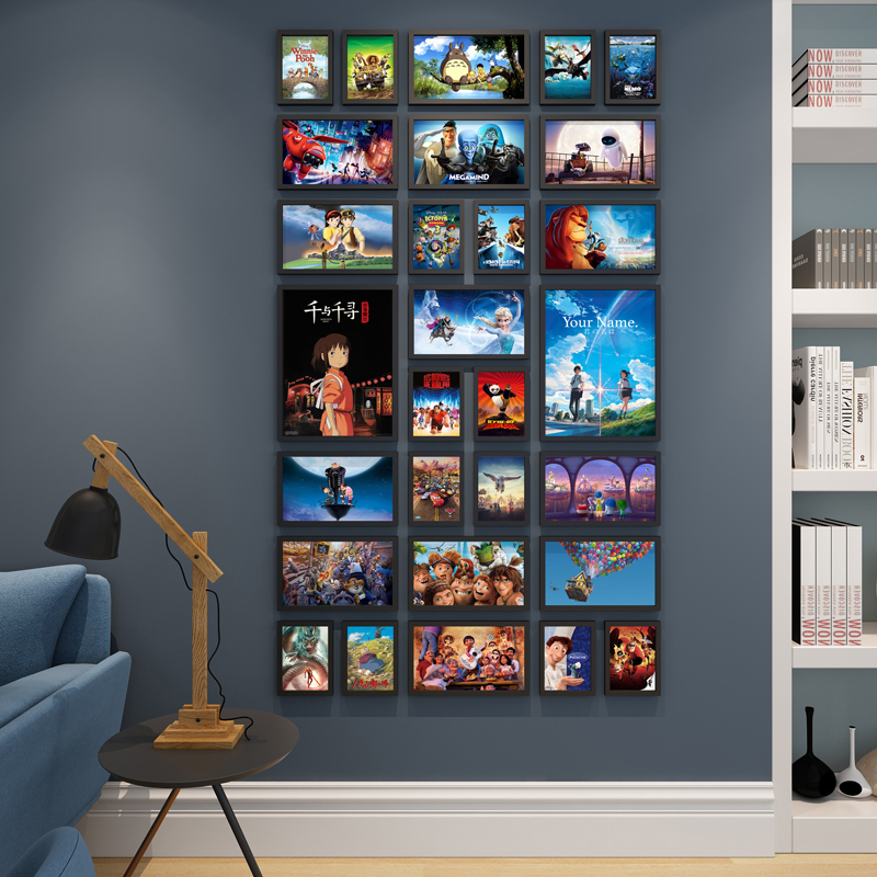 Retro Classic Old Movie Posters Decorative Photo Wall Hanging Paintings Solid Wood Picture Frames Cinema Restaurant Children's Animation Murals