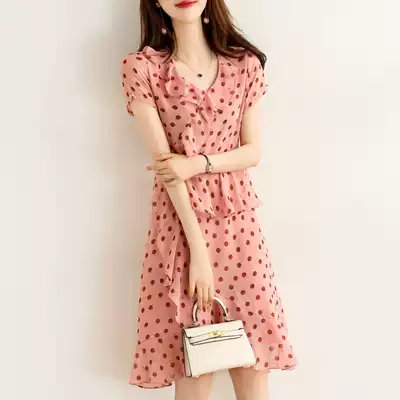 Malcenl klon polka dot floral chiffon dress 2020 summer new pink ruffle bellflower skirt
