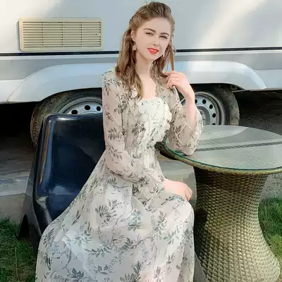Malcenl klon2020 new gentle wind lady dress female summer french floral skirt temperament long skirt