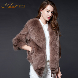 Mulee mu li mùa thu và mùa đông nạp với mới châu Âu và Mỹ phong cách thời trang đoạn ngắn bảy- điểm tay áo con cáo lông cỏ nữ áo khoác
