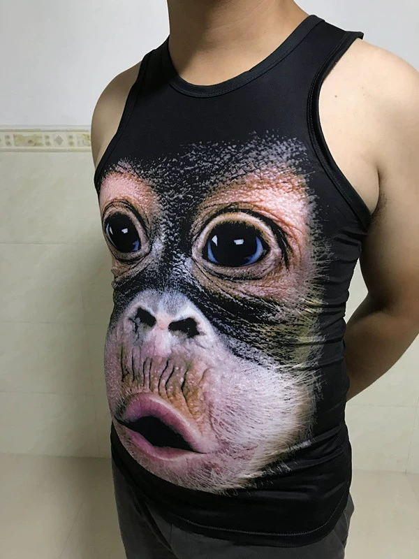 3d cá tính hài hước mồ hôi vest béo subnet đỏ gorilla áo thun nam doodle khỉ áo ngắn tay giả