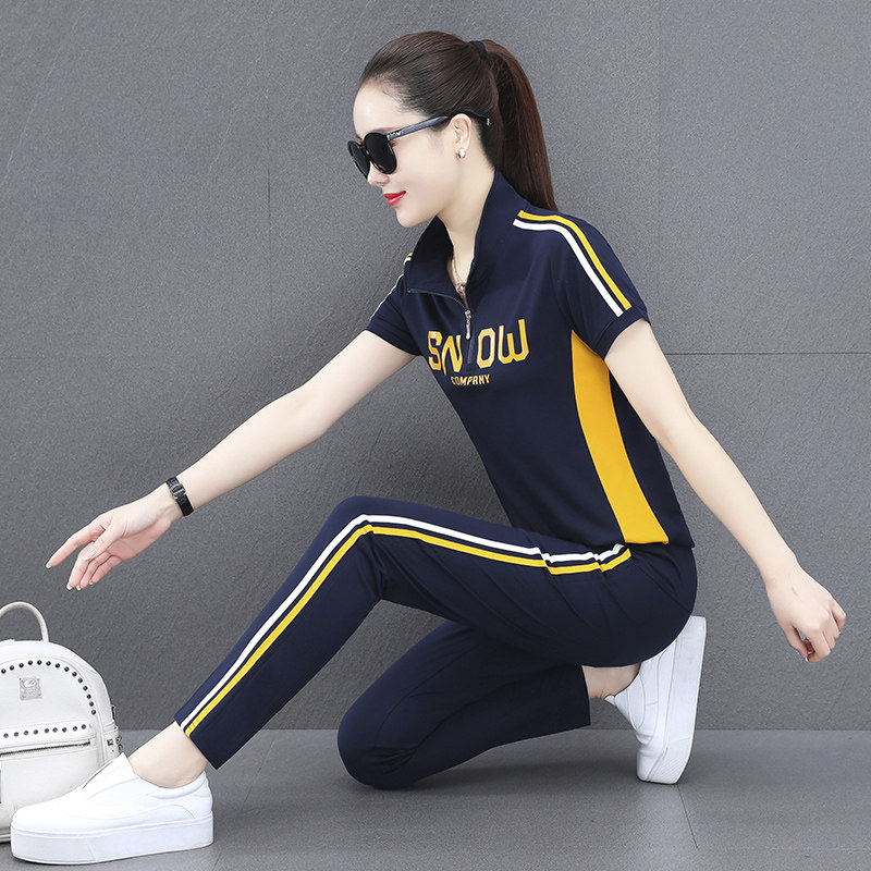 MMQ Sports Summer 2022 new short - sleeved pants fashion ice wire slim collar casual two tides