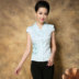 2020 mới Xia Bà Trung Quốc cải thiện áo sơ mi ngắn tay nặng ngắn nặng thêu màu tím hoa nhỏ Tang đầu 