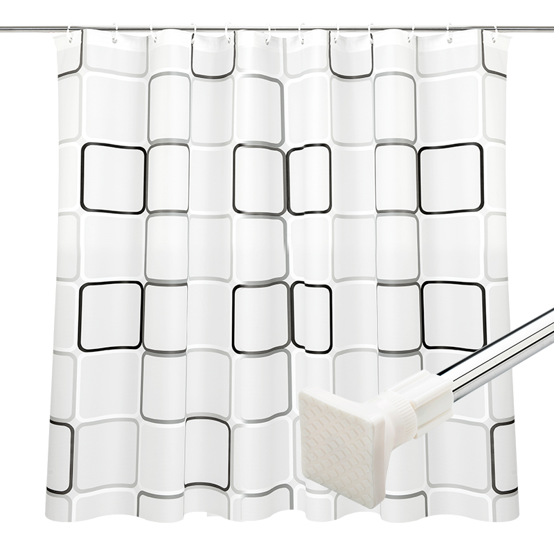 Thickened shower curtain set Punch-free waterproof and mildew-proof curtain cloth powder room hanging curtain Bathroom door curtain rod partition bath cover