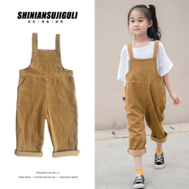 Childrens straps pants corduroy fashion trousers spring and summer autumn boys and girls with pants casual pants Joker straight tube