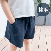 Childrens summer cotton linen shorts casual five-point pants breathable and comfortable boys shorts girls home pajama pants neutral