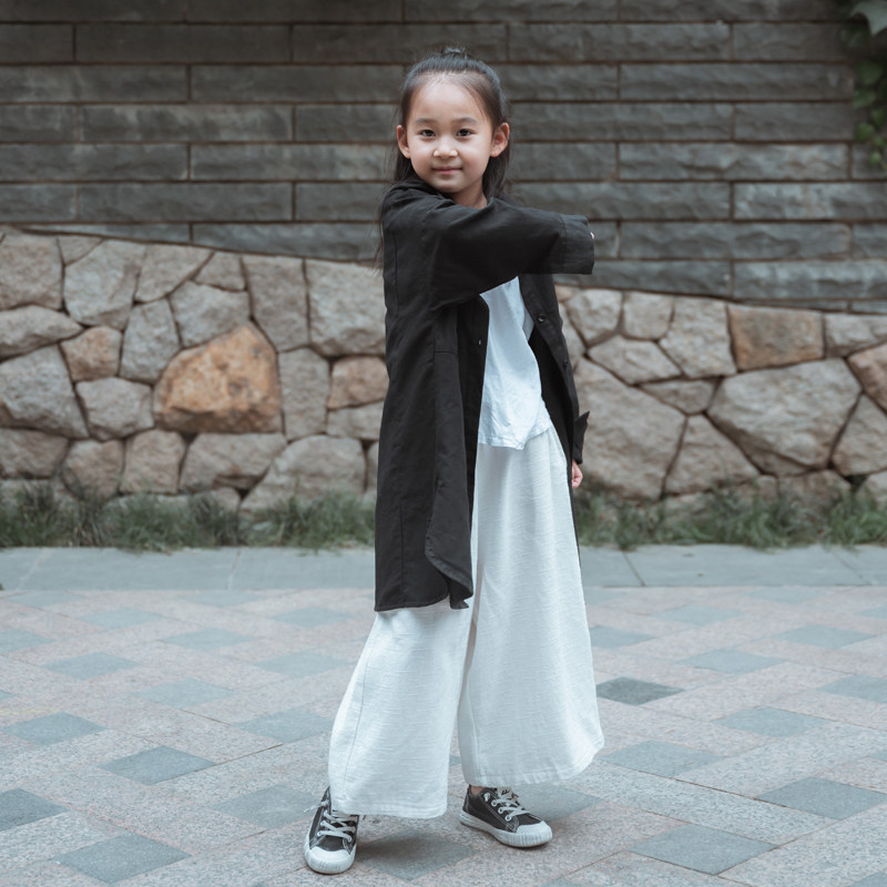 Remembrance Children's Cotton Linen Shirts Mid-Length Shirts Versatile Casual Coats Tops Shawls Children's Middle Children's Big Children