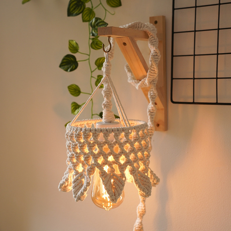 Petal Lampshade Nordic Style Hand-Woven Chandelier Decorative Lamp Bedroom Bedside Lamp Bohemian Cotton Rope Lampshade