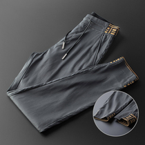 High-end casual pants mens spring and autumn thin linen breathable small feet ankle-length pants trend Joker slim slim sweatpants