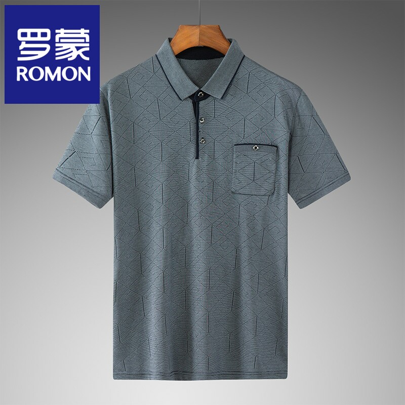 Roemon High-end Men's Short Sleeve T-shirt Summer Ice Silk Business Easy Dad Dress Half Sleeve Mulberry Silk Polo Shirt Tide